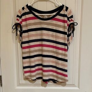 Liverpool Striped Short Sleeve Tee in Navy, Pink, and Tan